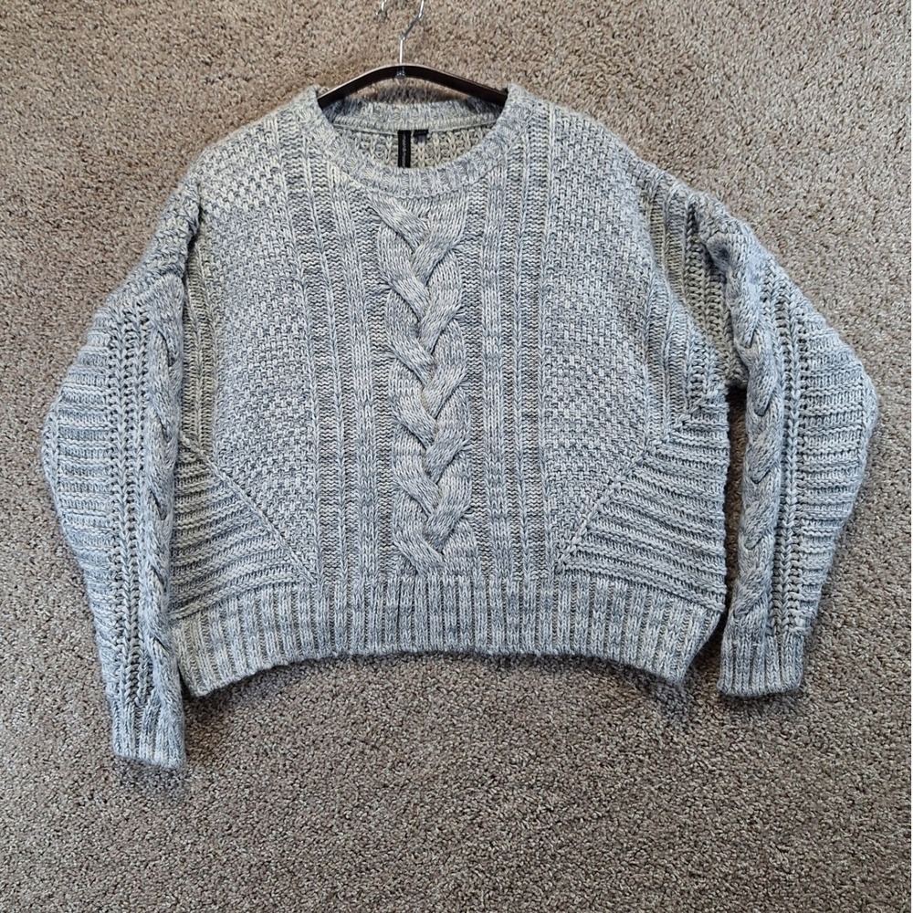 Moon & Madison Sweater Womens L Gray Cable Knit Chunky Cozy Pullover Office